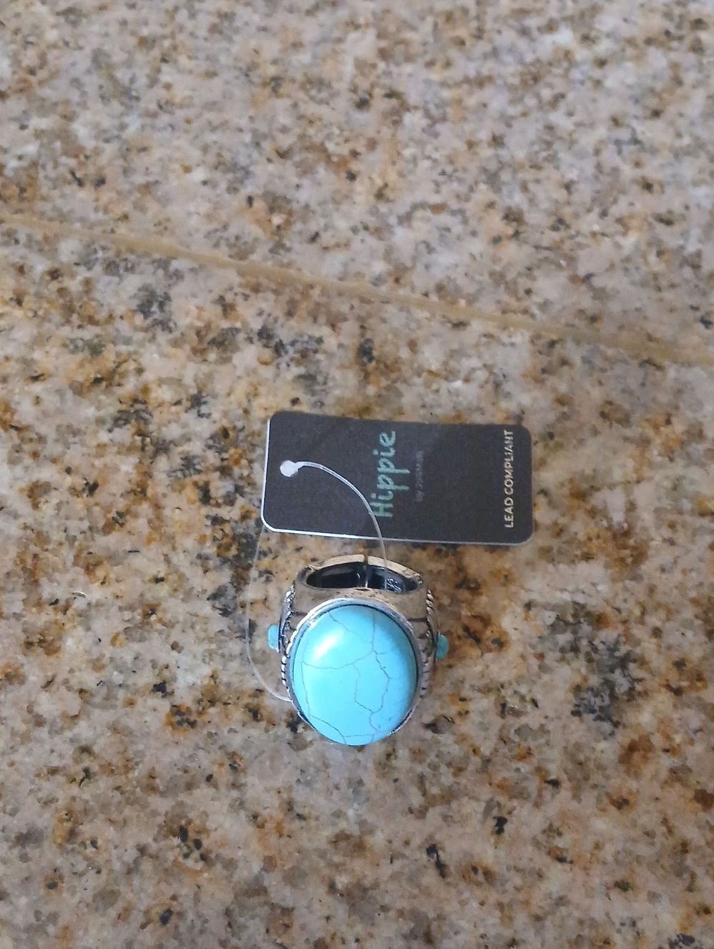 Hippie Silver-Tone Ring with Turquoise Stone